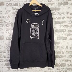 Forever‎ 21 Men's XXL Music Graphic Hoodie Black Keyboard Turntable Mic Pullover